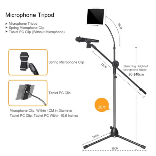 Soporte para micrófono de trípode con soporte para tablet - Imagen 6