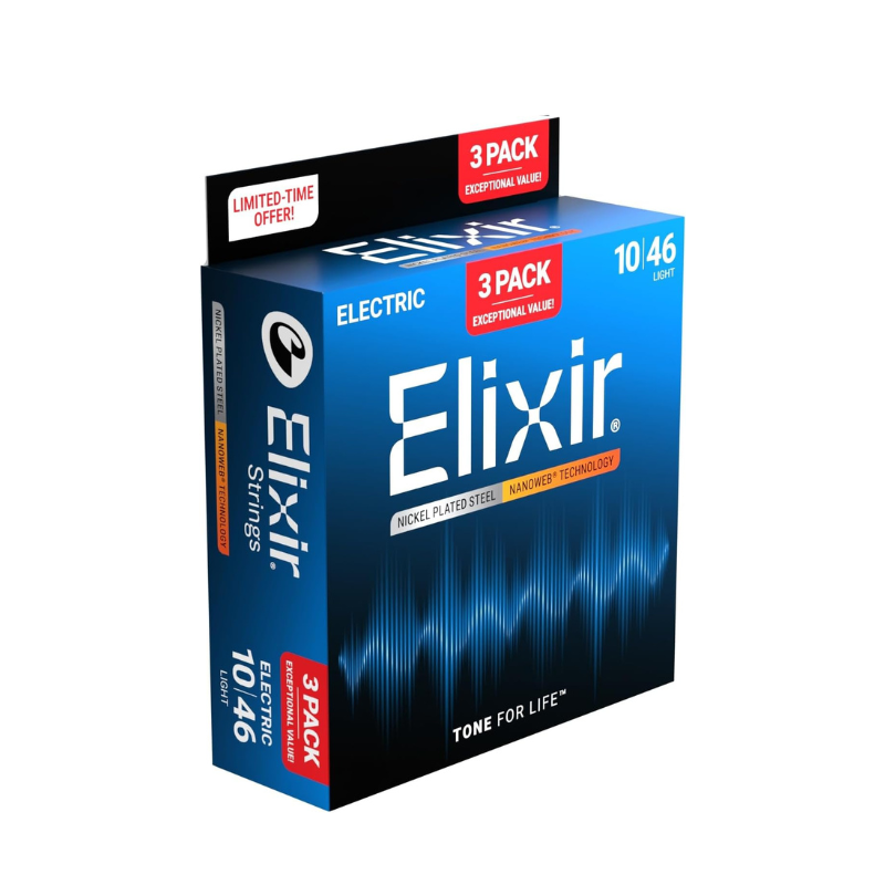 Elixir Nanoweb (Paquete de 3) - Cuerdas para guitarra eléctrica 010-.046