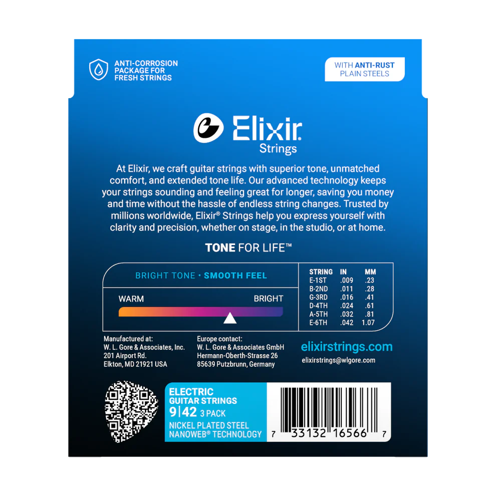 Elixir Nanoweb (Paquete de 3) – Cuerdas para guitarra eléctrica 09-.042 - Imagen 2
